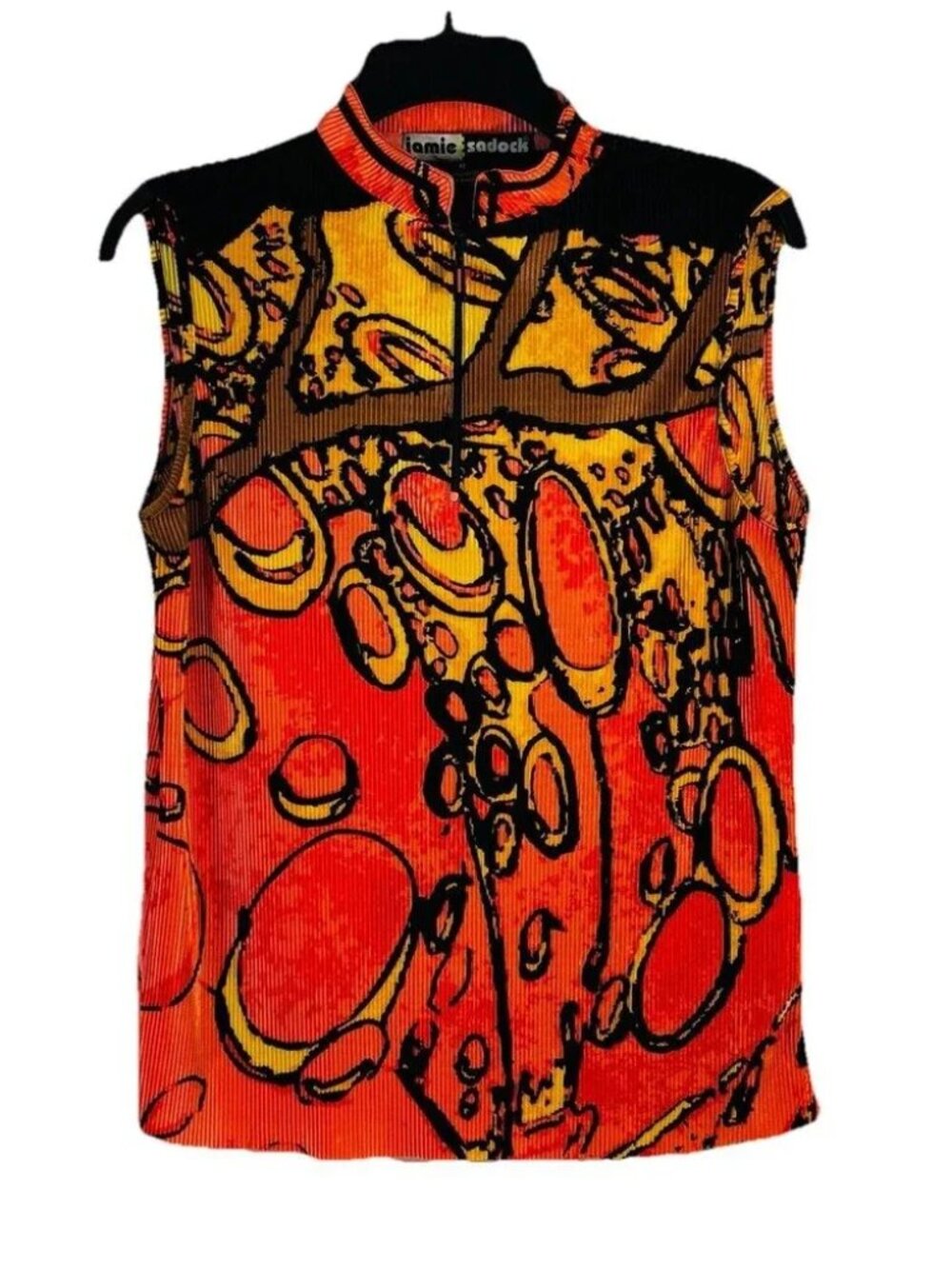 Jamie Sadock Crunch Top Sleeveless Performance Golf Shirt Abstract Orange Print